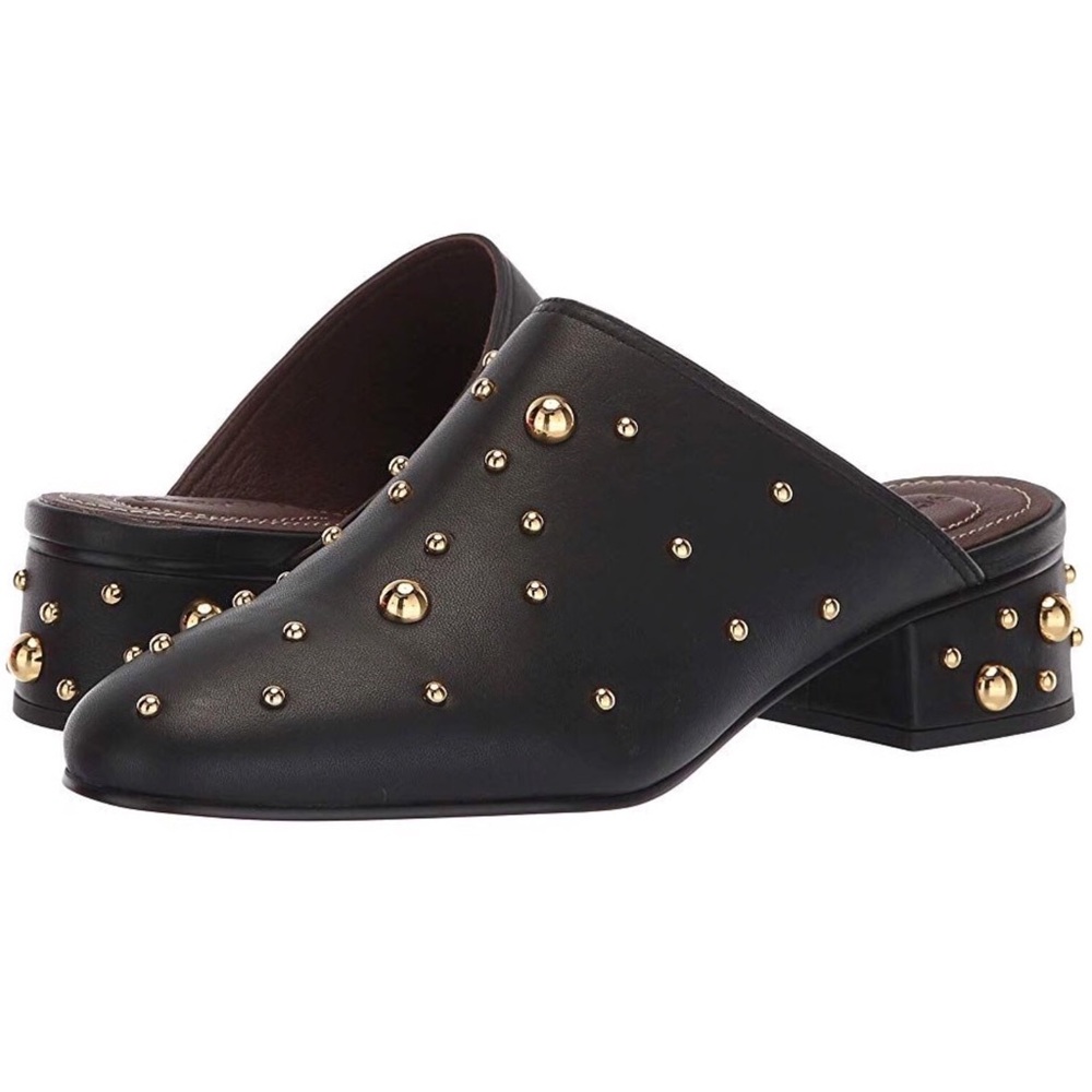 See By Chloe Gold studded black leather Mule slip on flats - missing studs